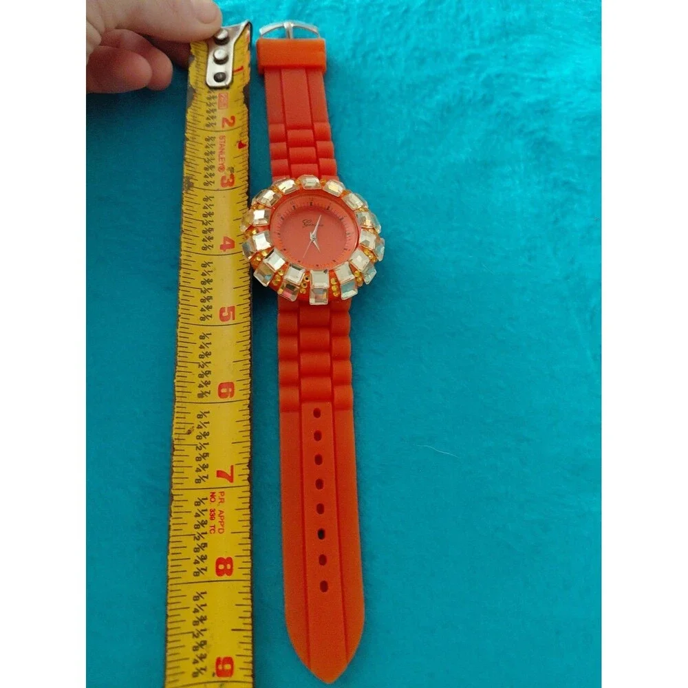 Geneva Neon Orange And Rhinestone Womens Watch